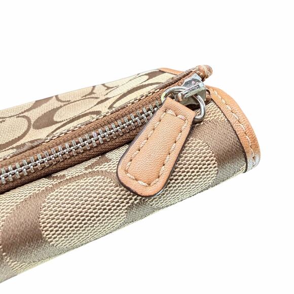 Coach Signature Canvas Tan Leather Trifold Wallet Khaki Beige - Picture 12 of 12
